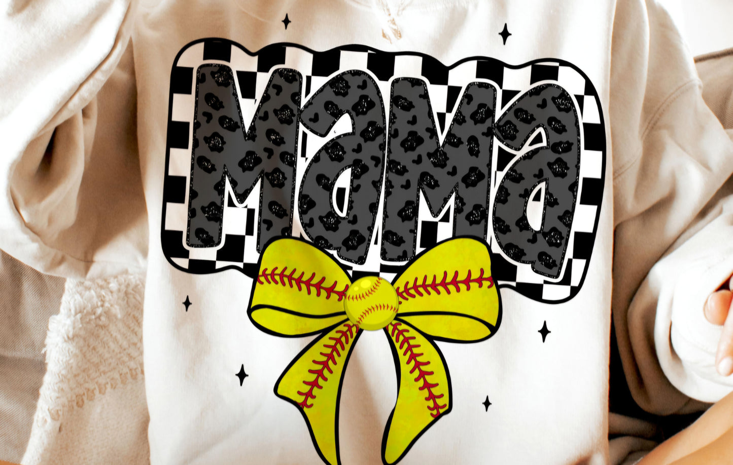 Mama softball checkered bow